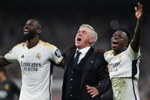 Carlo Ancelotti-Antonio Rudiger-Vinicius Jr-real madrid-bayern munchen-semifinal-champions-league-20